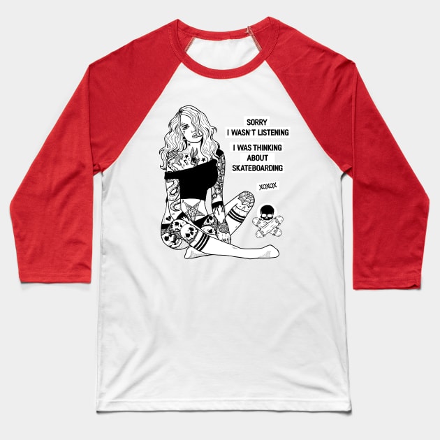 thinking about skateboarding Baseball T-Shirt by Kingrocker Clothing